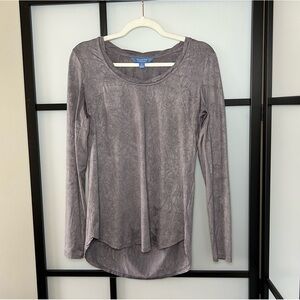 [S] Simply Vera Vera Wang Scoop Neck Long Sleeve Metallic Purple Silver Crush